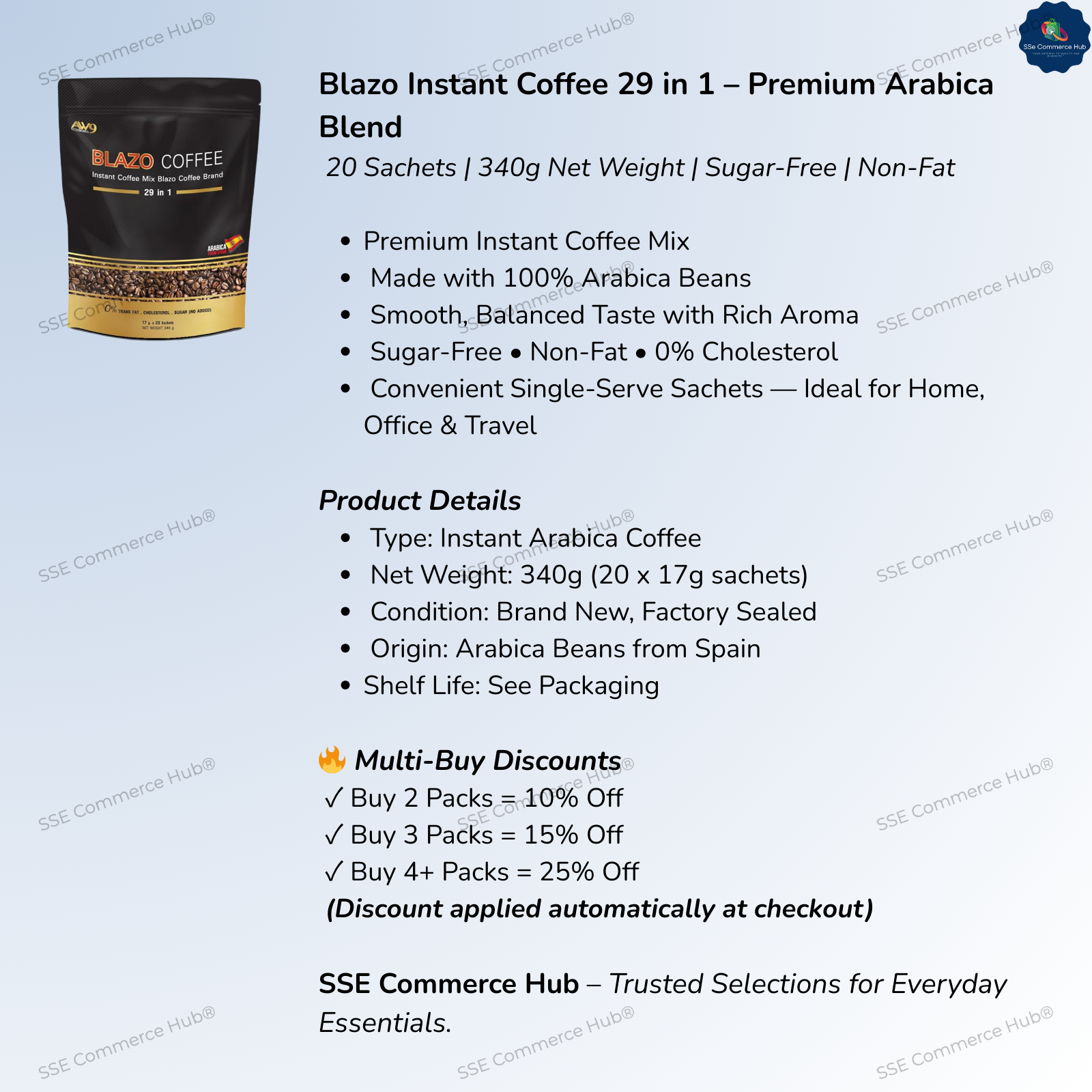 Blazo 29in1 Instant Coffee Mix Arabica | Sugar-Free Non-Fat 20 Sachets Pack3