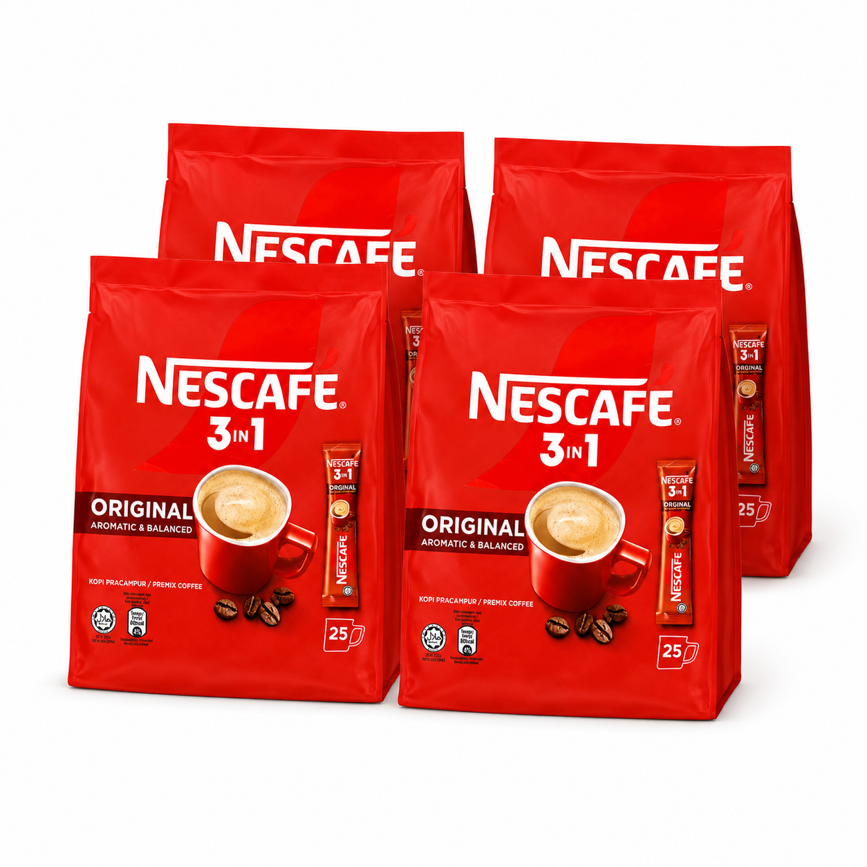 4 x 25 pack NESCAFE 3 in 1 Blend & Brew Original Instant Coffee 100 stick total
