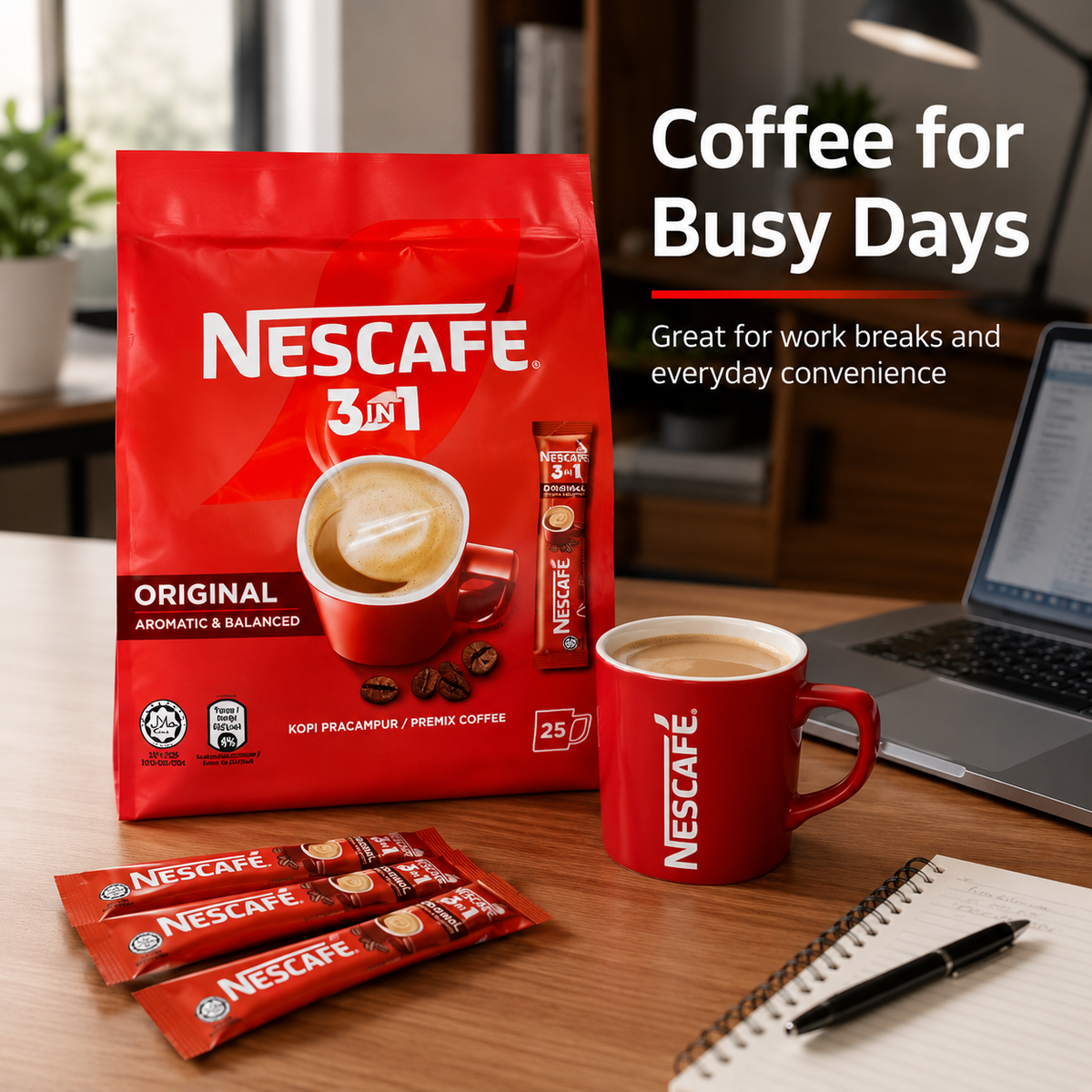 4 x 25 pack NESCAFE 3 in 1 Blend & Brew Original Instant Coffee 100 stick total