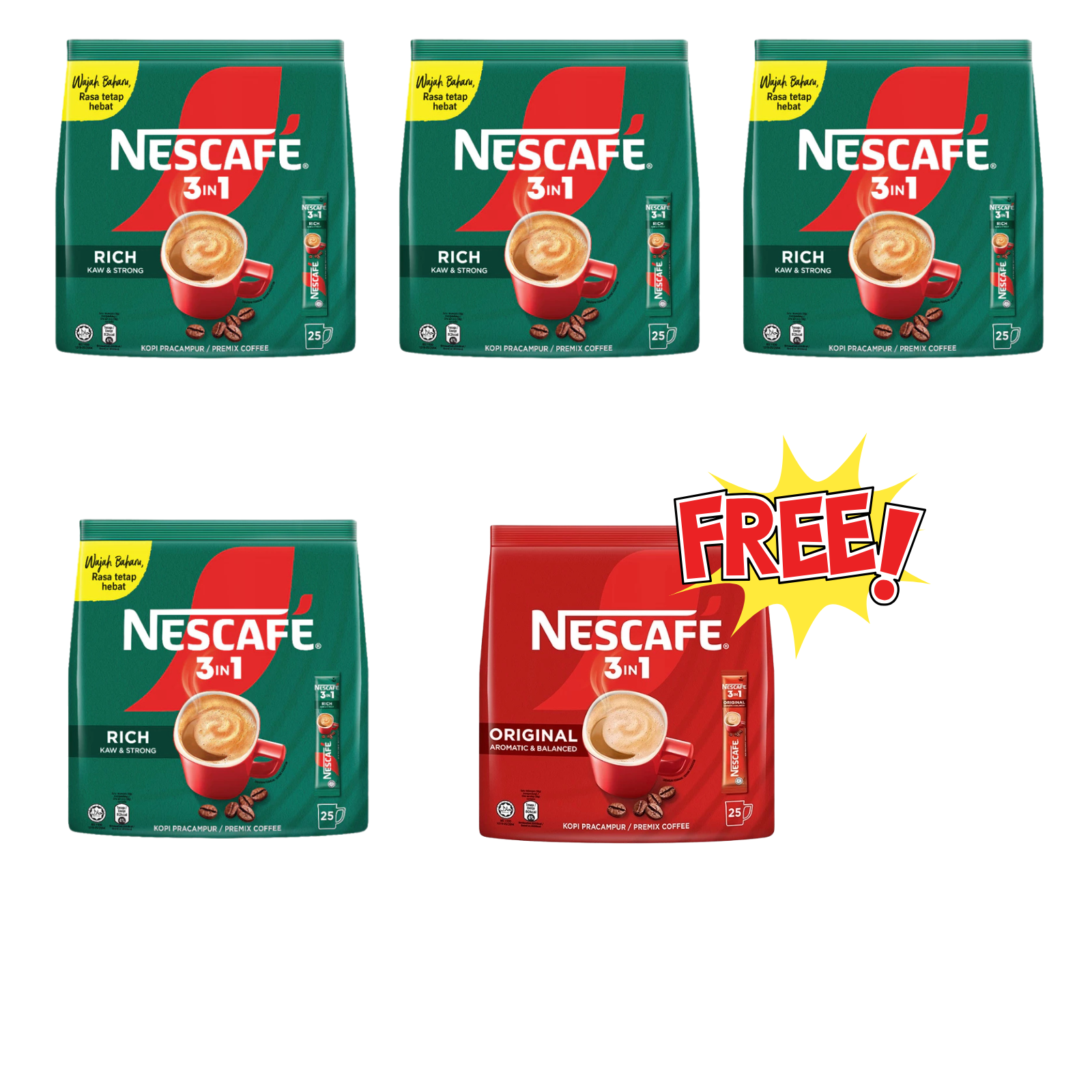 4 Packs Nescafe 3in1 Rich Strong Instant Coffee Mix 100 Sticks 1800g | EXPRESS0