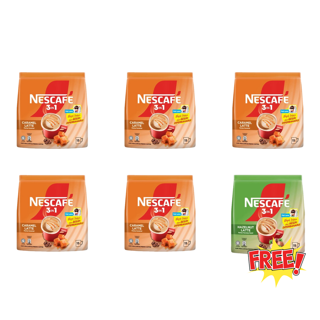 5 Packs NESCAFE 3in1 Caramel Latte Coffee Mix 75 Sticks 1725g Free Hazelnut0