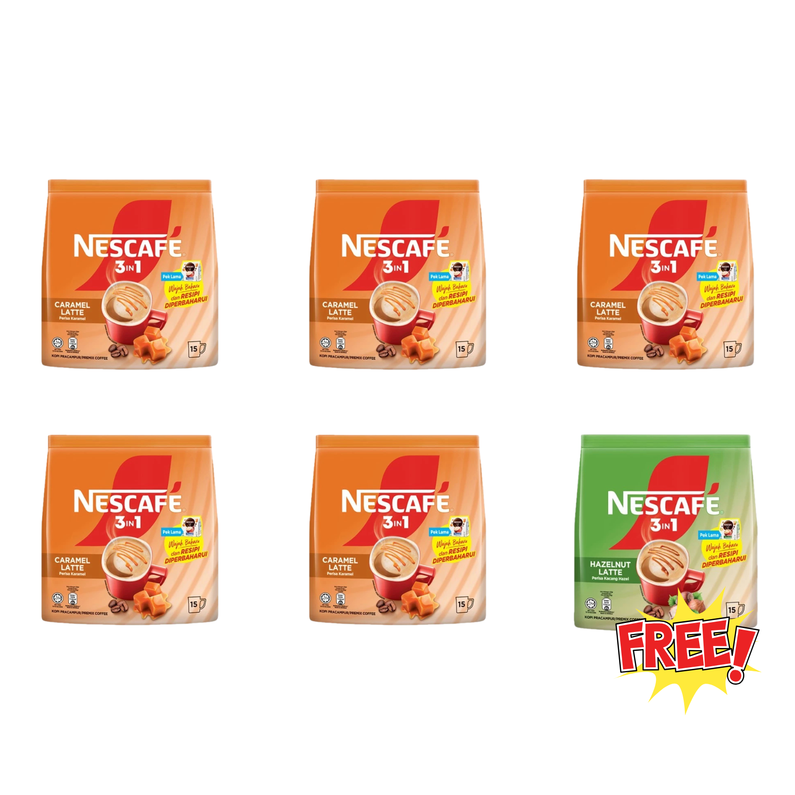 5 Packs NESCAFE 3in1 Caramel Latte Coffee Mix 75 Sticks 1725g Free Hazelnut0
